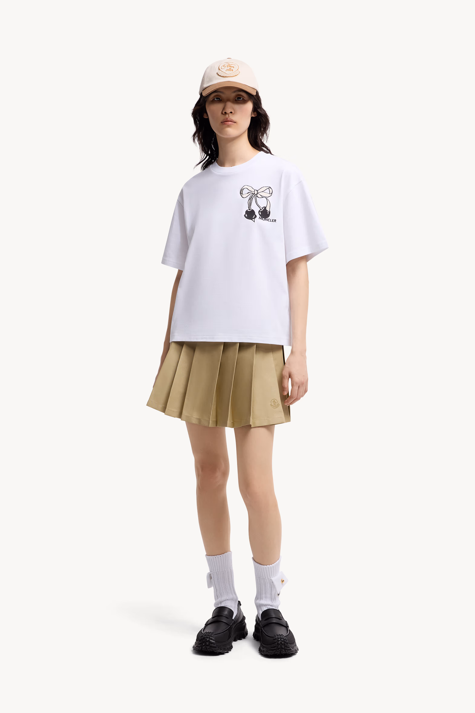Embroidered Cherry Logo Cotton T-Shirt Women White Moncler 0